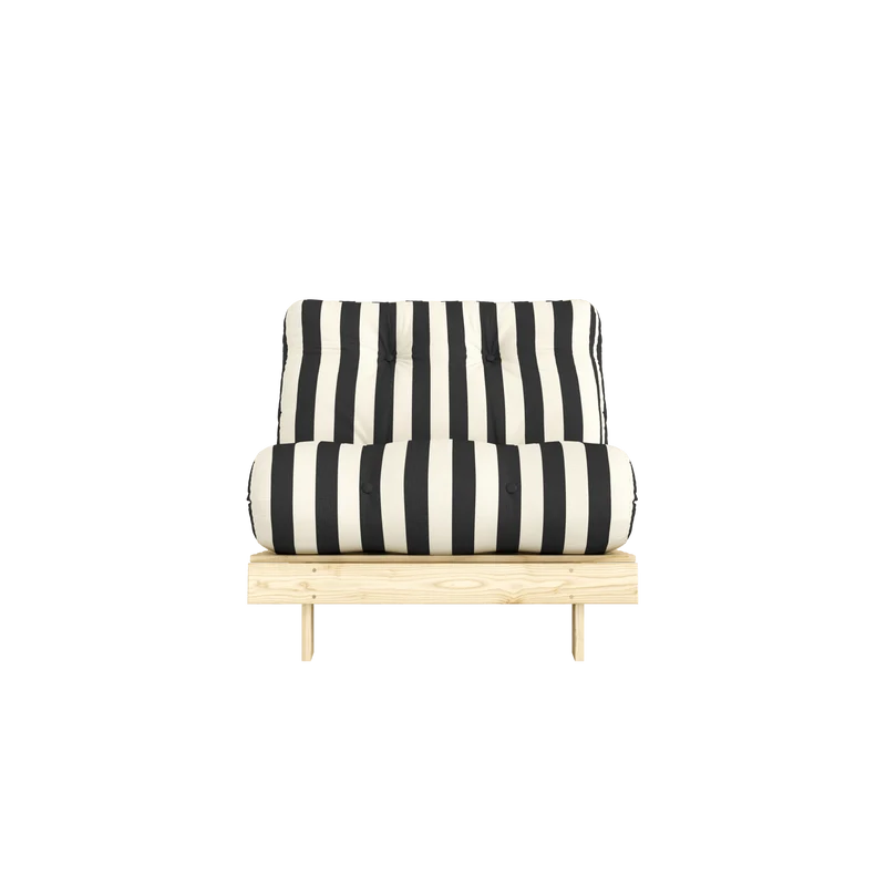 Canapé-lit en pin massif avec matelas rayé blanc et noir 90x200cm Raw roots - Karup Design