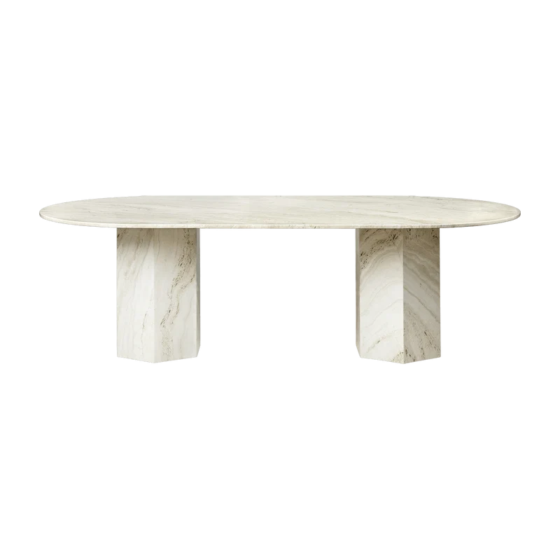 Table à manger ovale en pierre blanche Epic - Gubi