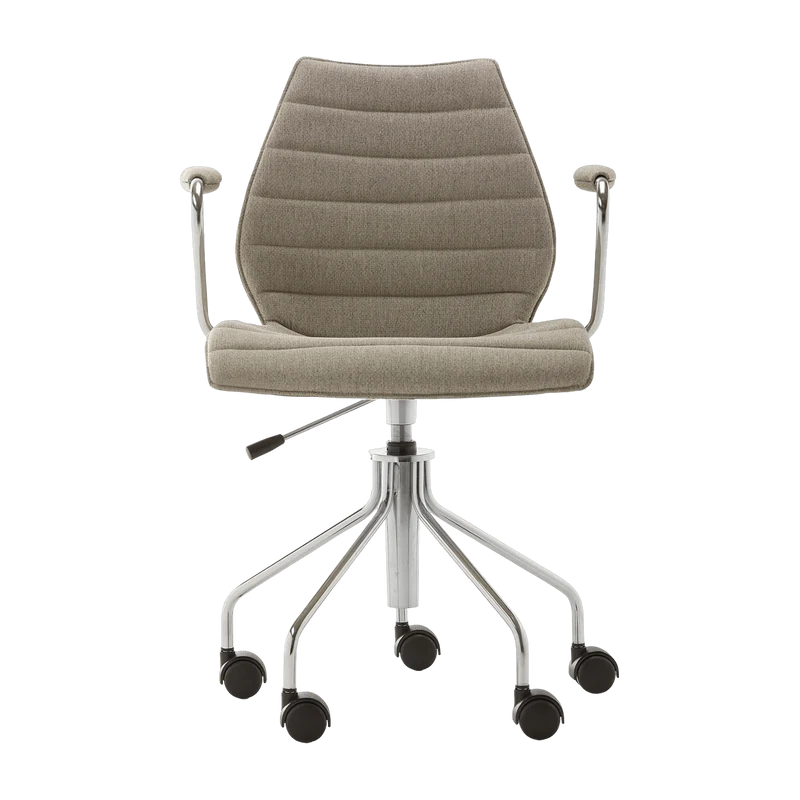 Chaise de bureau avec accoudoirs pivotante à roulettes beige Maui - Kartell