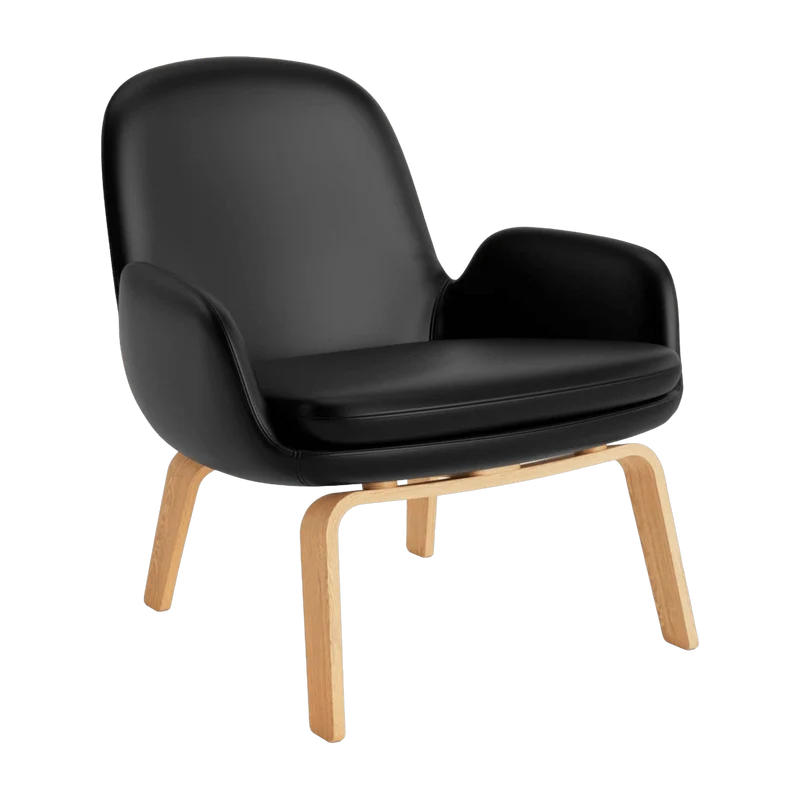 Fauteuil bas avec pieds en chêne et assise en cuir noir Era - Normann Copenhagen