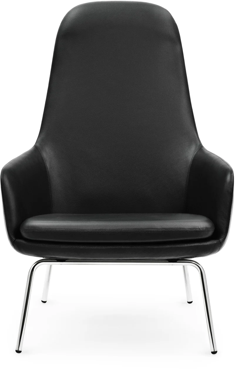 Fauteuil haut avec pieds en chrome et assise en cuir noir Era - Normann Copenhagen