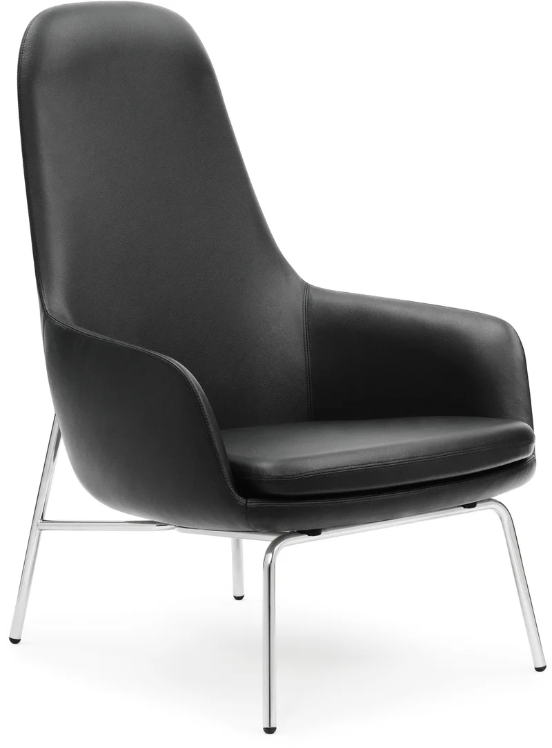Fauteuil haut avec pieds en chrome et assise en cuir noir Era - Normann Copenhagen