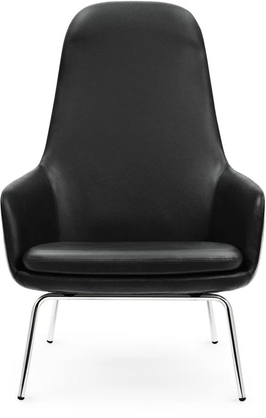 Fauteuil haut avec pieds en chrome et assise en cuir noir Era - Normann Copenhagen