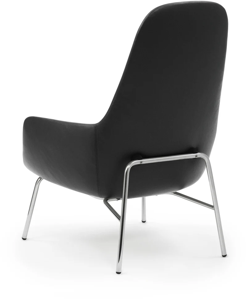 Fauteuil haut avec pieds en chrome et assise en cuir noir Era - Normann Copenhagen