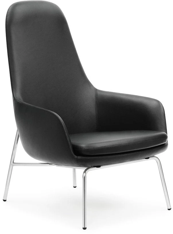 Fauteuil haut avec pieds en chrome et assise en cuir noir Era - Normann Copenhagen