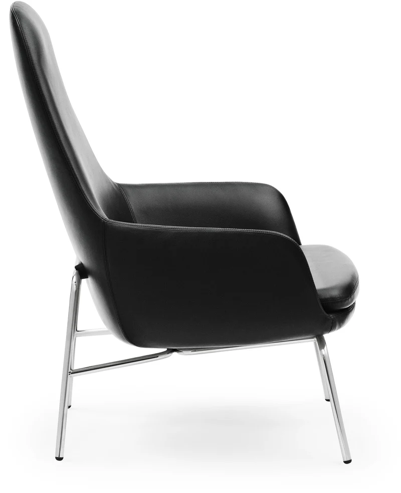 Fauteuil haut avec pieds en chrome et assise en cuir noir Era - Normann Copenhagen