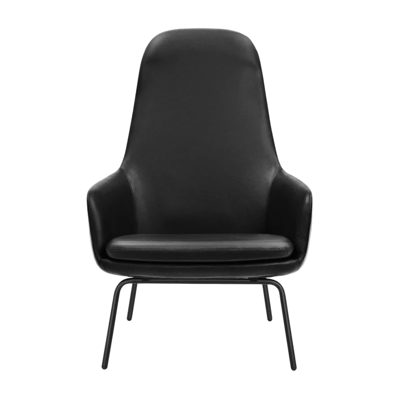 Fauteuil haut avec pieds en acier noir et assise en cuir noir Era - Normann Copenhagen