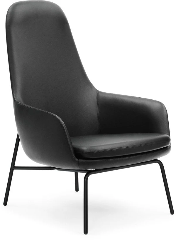 Fauteuil haut avec pieds en acier noir et assise en cuir noir Era - Normann Copenhagen