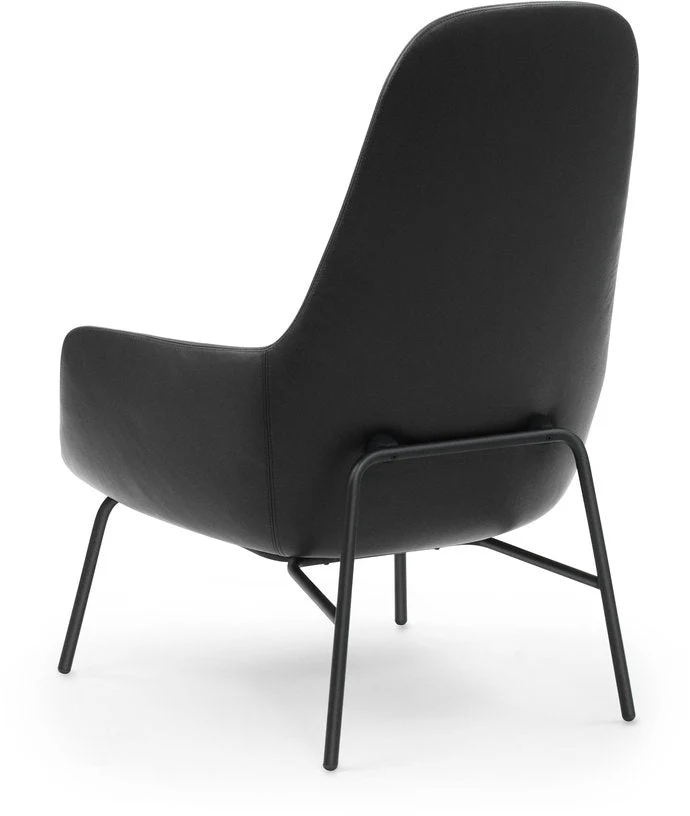 Fauteuil haut avec pieds en acier noir et assise en cuir noir Era - Normann Copenhagen