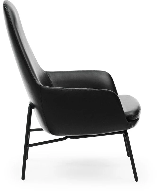 Fauteuil haut avec pieds en acier noir et assise en cuir noir Era - Normann Copenhagen