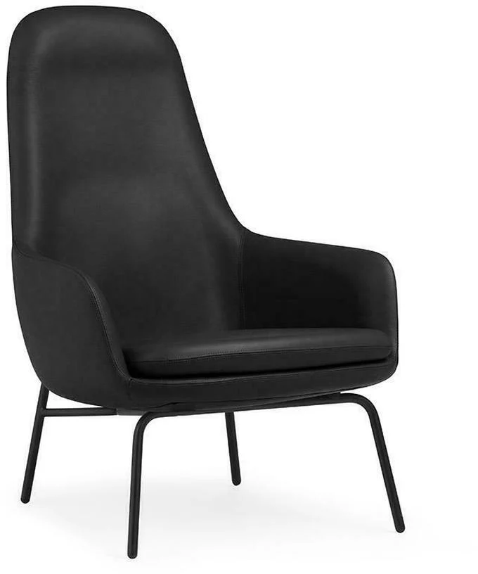 Fauteuil haut avec pieds en acier noir et assise en cuir noir Era - Normann Copenhagen