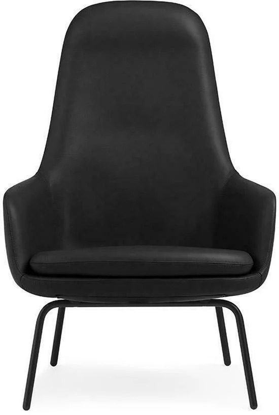 Fauteuil haut avec pieds en acier noir et assise en cuir noir Era - Normann Copenhagen