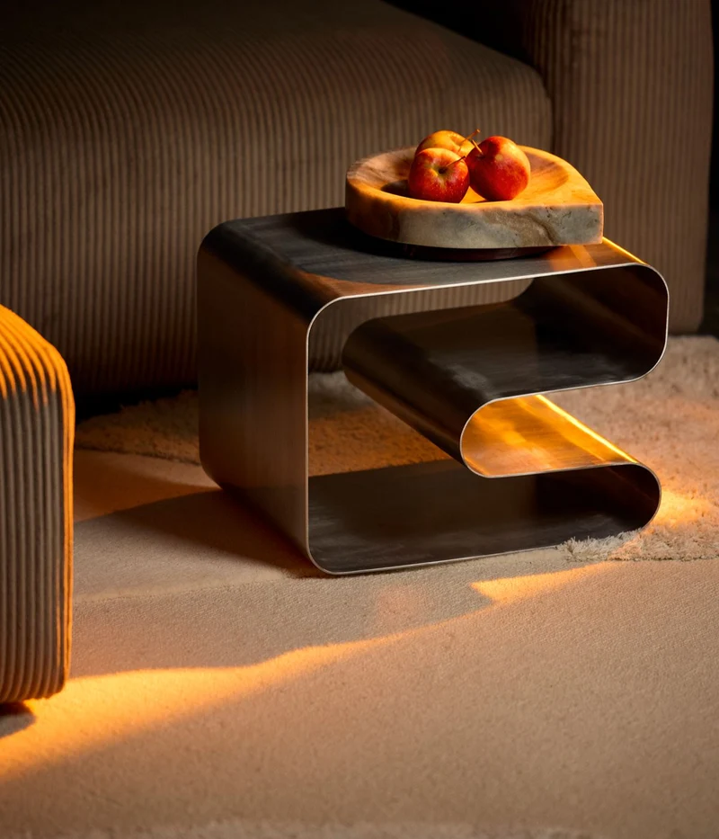 Tabouret et rangement magazine argenté plein 32 cm Curva - AYTM