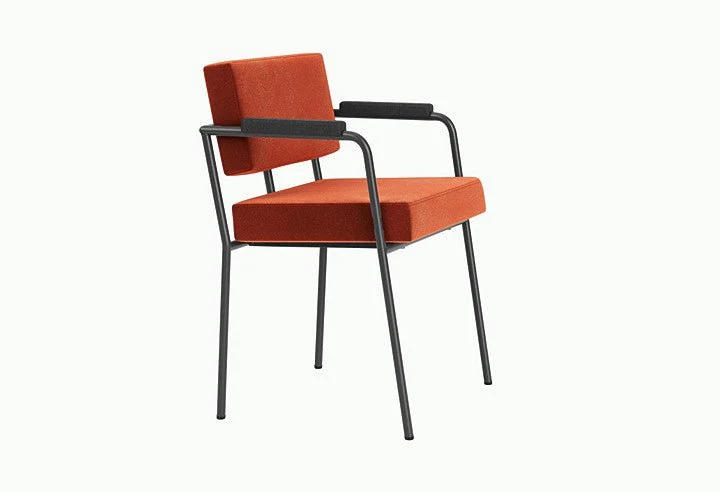 Chaise de salle à manger avec accoudoirs en acier noir et tissu rouge Monday - Fest Amsterdam