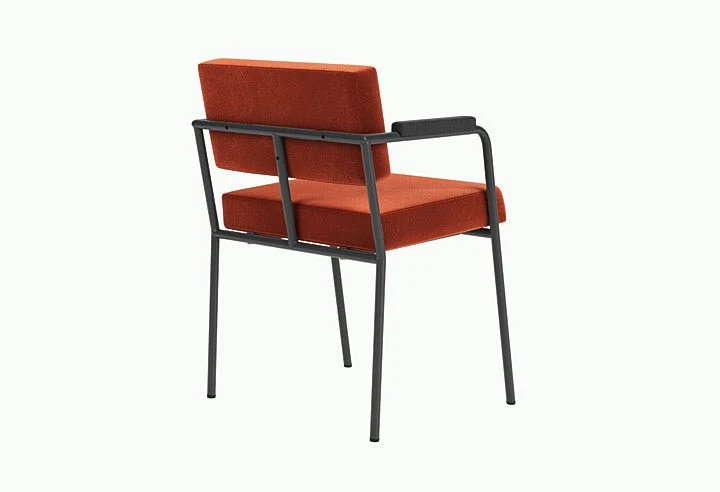 Chaise de salle à manger avec accoudoirs en acier noir et tissu rouge Monday - Fest Amsterdam
