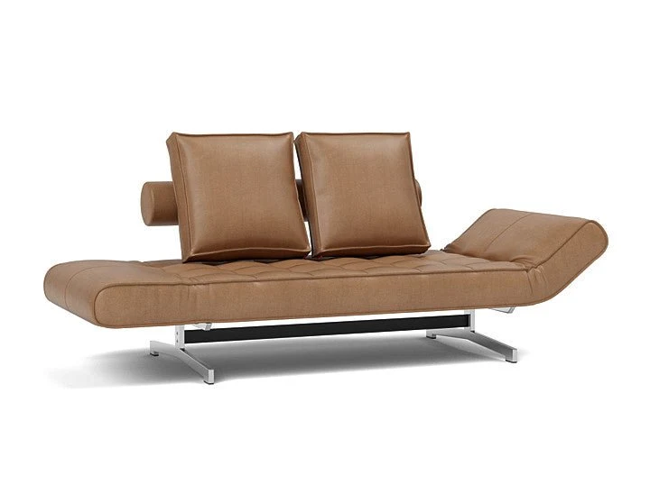 Lit de jour en cuir marron avec pieds chromés 178x68cm Ghia - Innovation Living