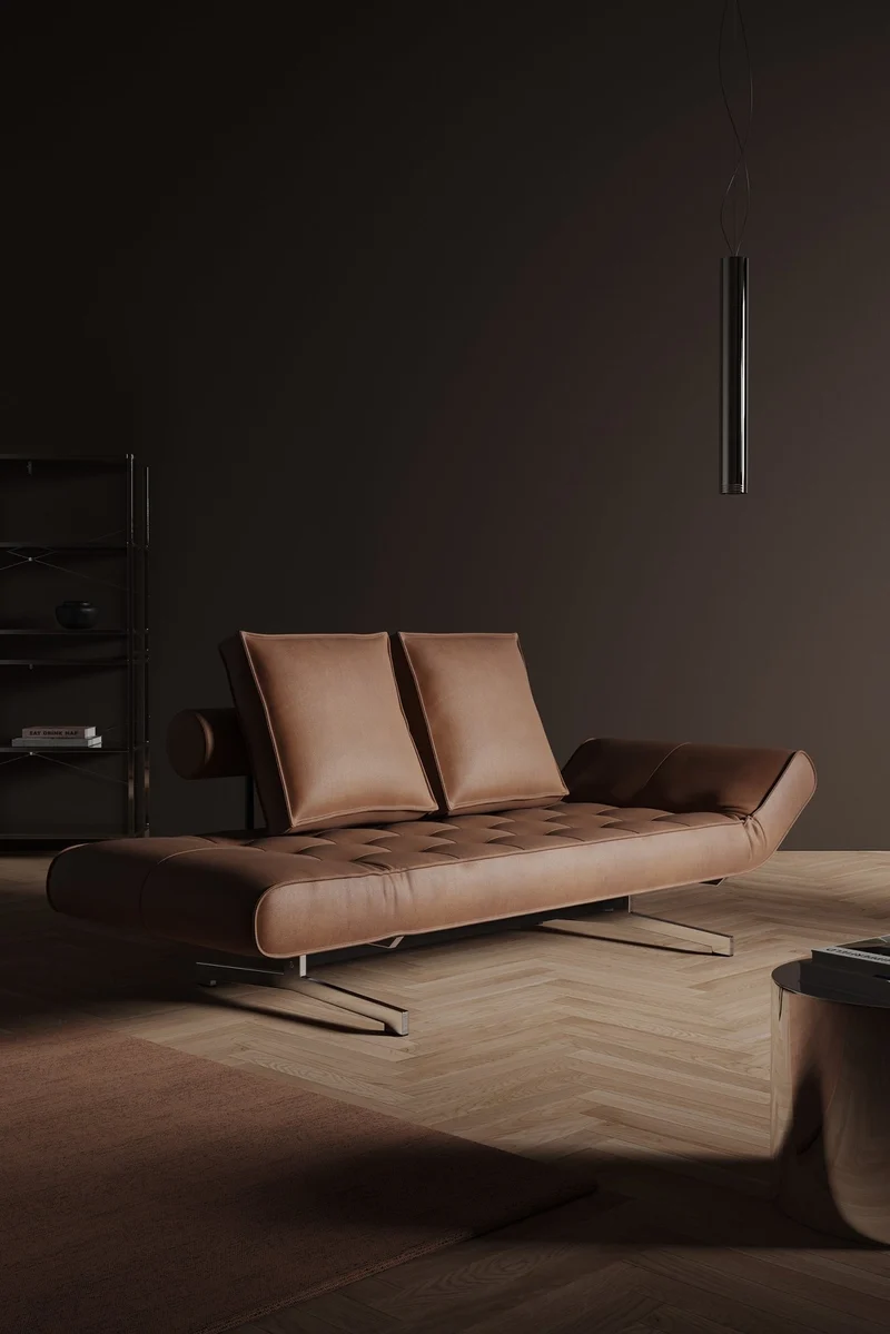 Lit de jour en cuir marron avec pieds chromés 178x68cm Ghia - Innovation Living