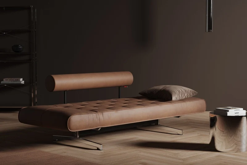 Lit de jour en cuir marron avec pieds chromés 178x68cm Ghia - Innovation Living