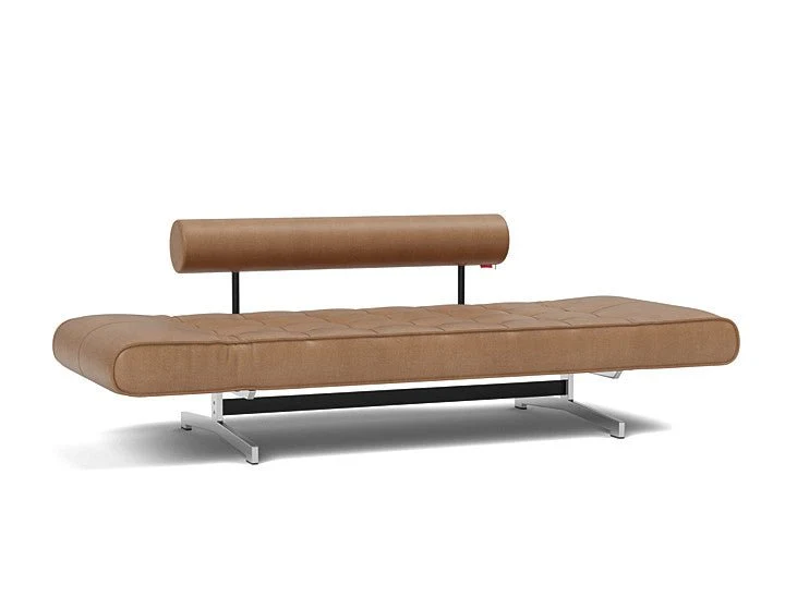 Lit de jour en cuir marron avec pieds chromés 178x68cm Ghia - Innovation Living
