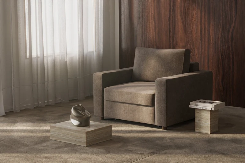 Fauteuil convertible en polyester recyclé brun 127x109x70cm Neah - Innovation Living