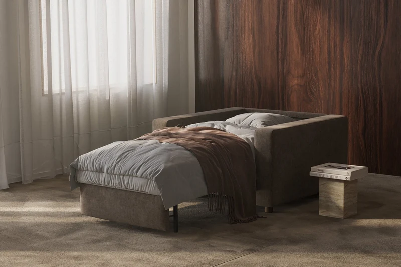 Fauteuil convertible en polyester recyclé brun 127x109x70cm Neah - Innovation Living