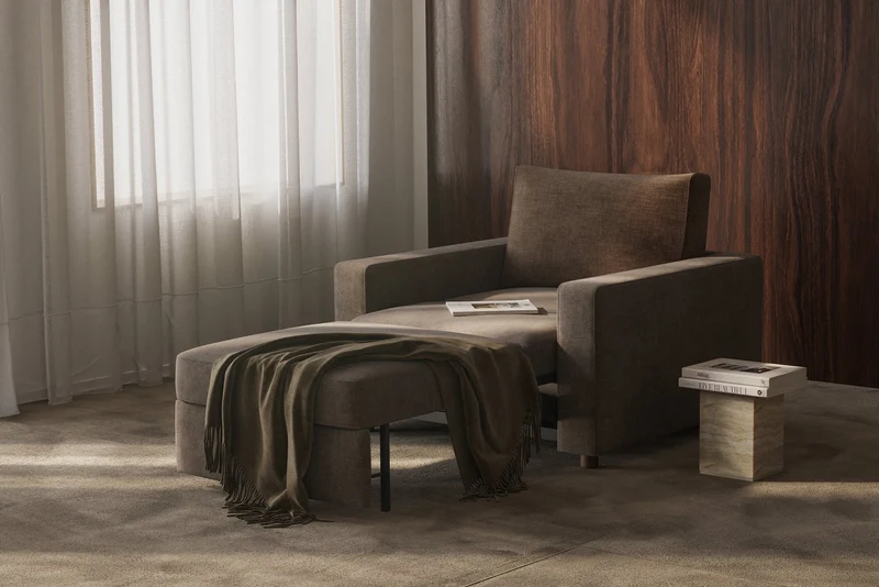 Fauteuil convertible en polyester recyclé blanc cassé 127x109x70cm Neah - Innovation Living