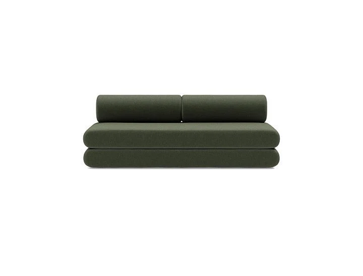 Canapé convertible avec deux coussins ronds en polyester recyclé kaki 200x90x65cm Circlus - Inovation Living