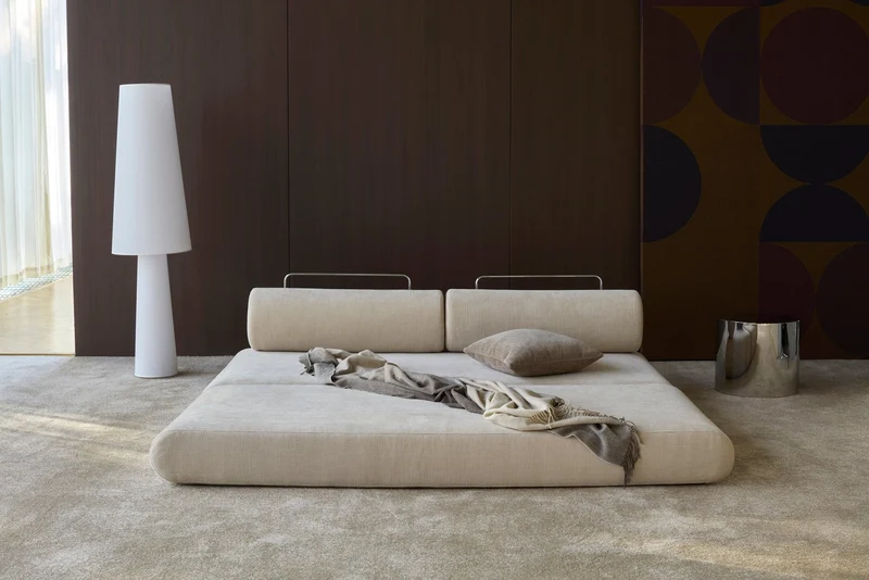 Canapé convertible avec deux coussins ronds en polyester recyclé kaki 200x90x65cm Circlus - Inovation Living