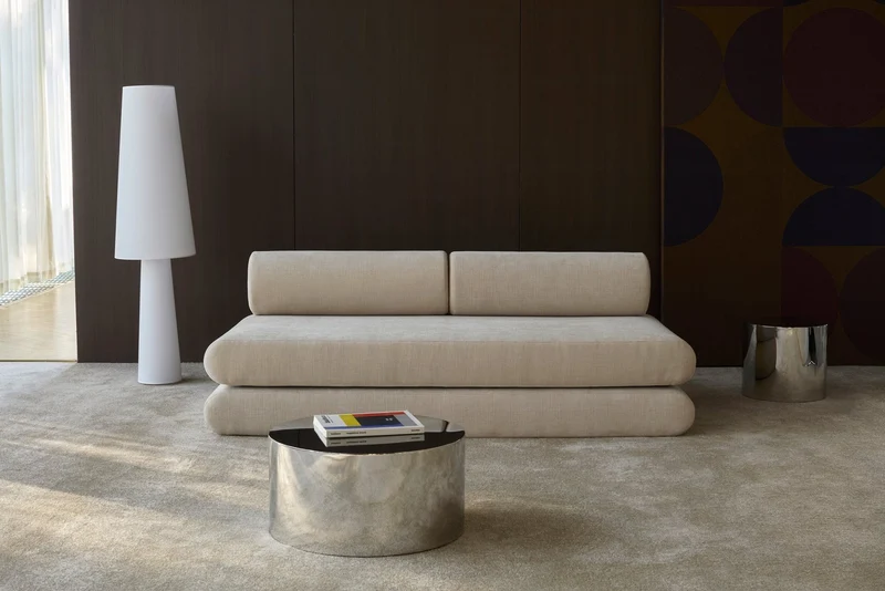 Canapé convertible avec deux coussins ronds en polyester recyclé kaki 200x90x65cm Circlus - Inovation Living