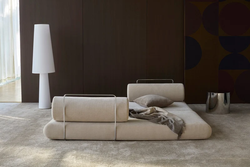 Canapé convertible avec deux coussins ronds en polyester recyclé kaki 200x90x65cm Circlus - Inovation Living