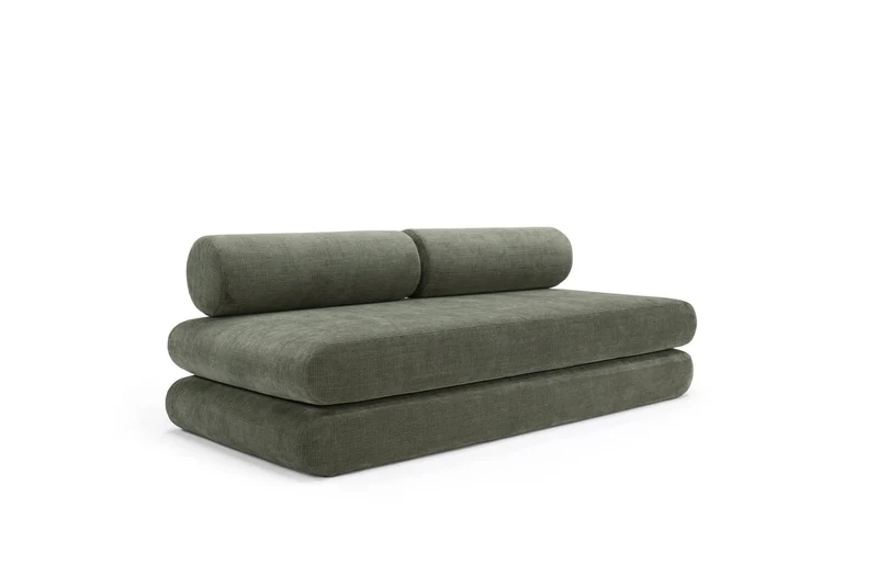 Canapé convertible avec deux coussins ronds en polyester recyclé kaki 200x90x65cm Circlus - Inovation Living
