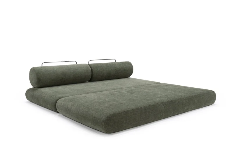 Canapé convertible avec deux coussins ronds en polyester recyclé kaki 200x90x65cm Circlus - Inovation Living