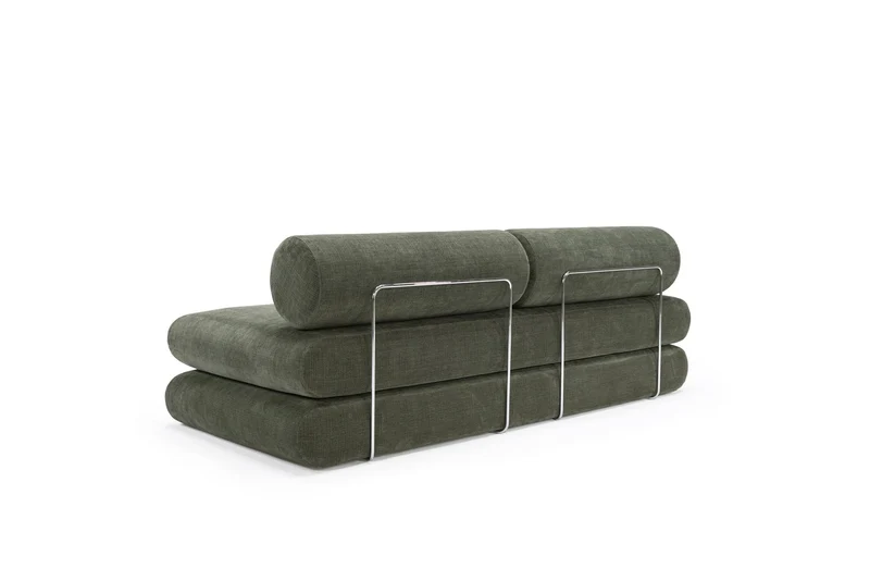 Canapé convertible avec deux coussins ronds en polyester recyclé kaki 200x90x65cm Circlus - Inovation Living