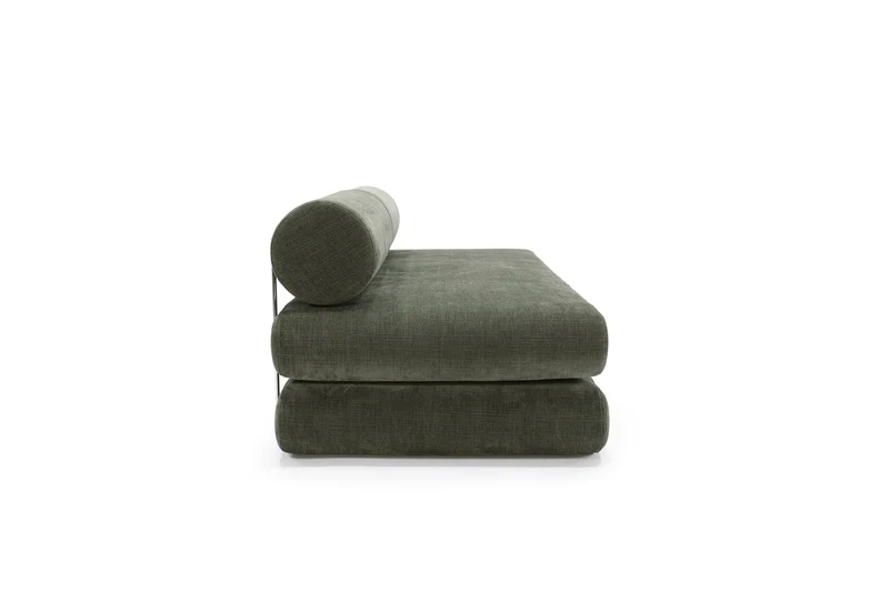 Canapé convertible avec deux coussins ronds en polyester recyclé kaki 200x90x65cm Circlus - Inovation Living