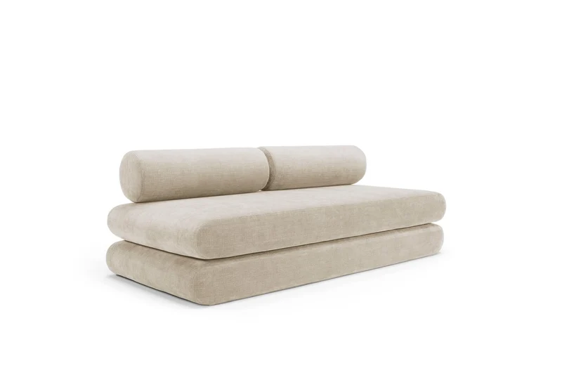 Canapé convertible avec deux coussins ronds en polyester recyclé beige 200x90x65cm Circlus - Inovation Living