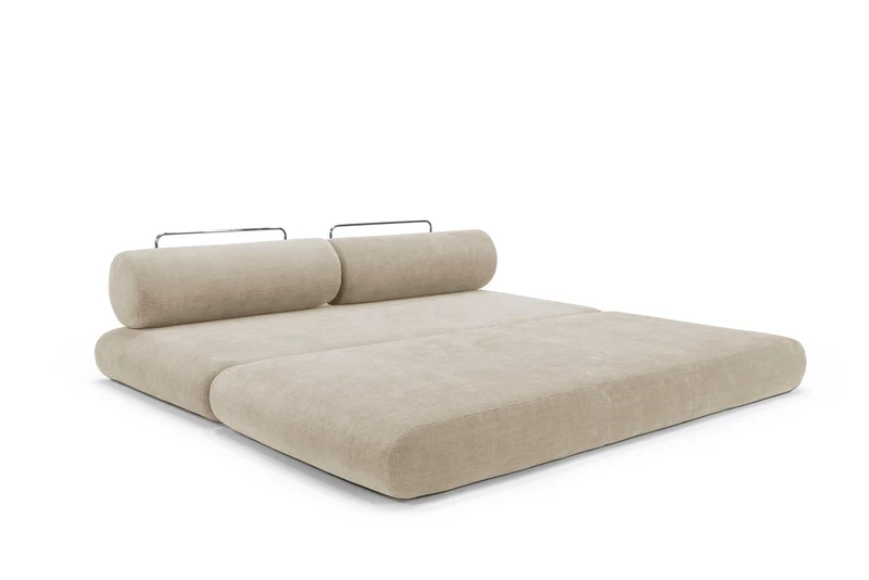 Canapé convertible avec deux coussins ronds en polyester recyclé beige 200x90x65cm Circlus - Inovation Living