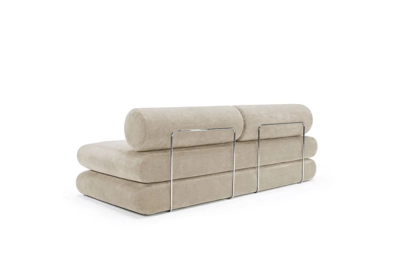 Canapé convertible avec deux coussins ronds en polyester recyclé beige 200x90x65cm Circlus - Inovation Living