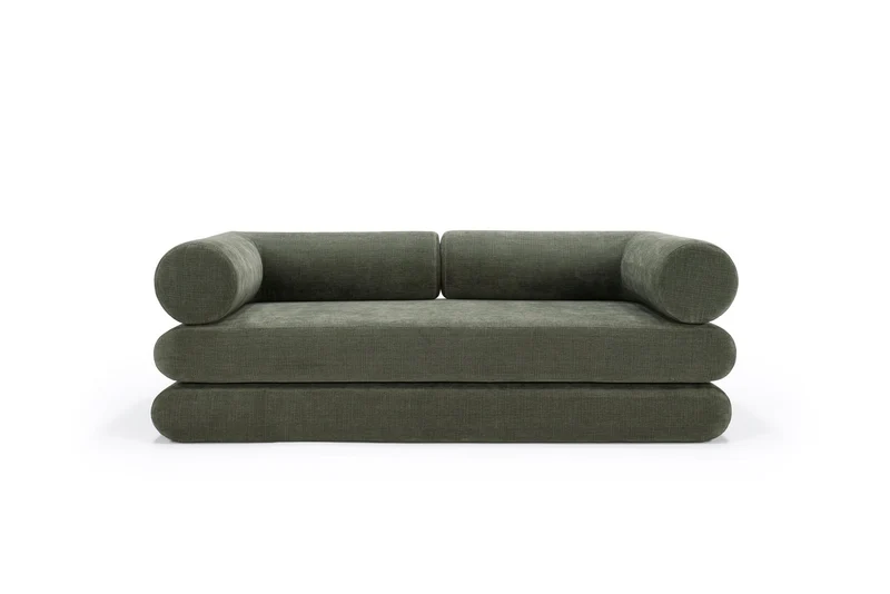 Canapé convertible avec deux coussins d'angles en polyester recyclé kaki 200x90x65cm Circlus - Inovation Living