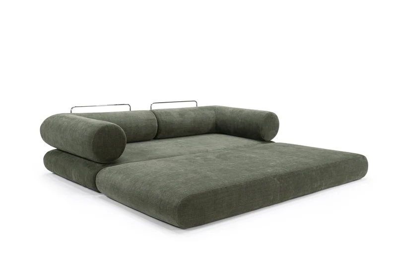 Canapé convertible avec deux coussins d'angles en polyester recyclé kaki 200x90x65cm Circlus - Inovation Living