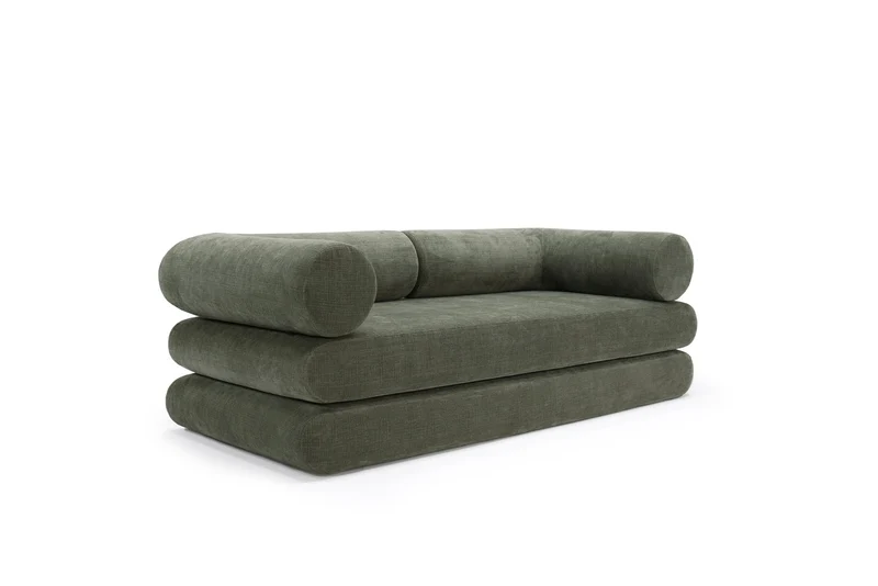 Canapé convertible avec deux coussins d'angles en polyester recyclé kaki 200x90x65cm Circlus - Inovation Living
