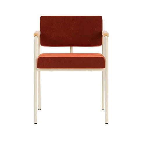 Chaise de salle à manger avec accoudoirs en acier beige et tissu rouge Monday - Fest Amsterdam