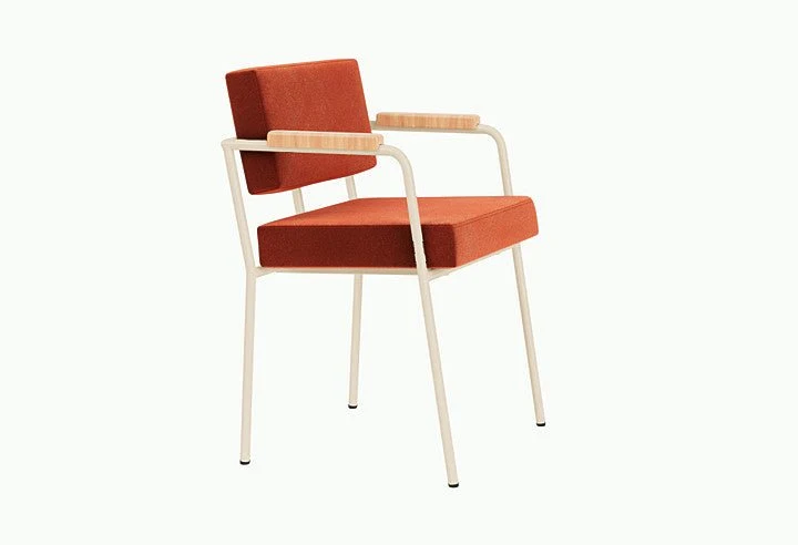 Chaise de salle à manger avec accoudoirs en acier beige et tissu rouge Monday - Fest Amsterdam