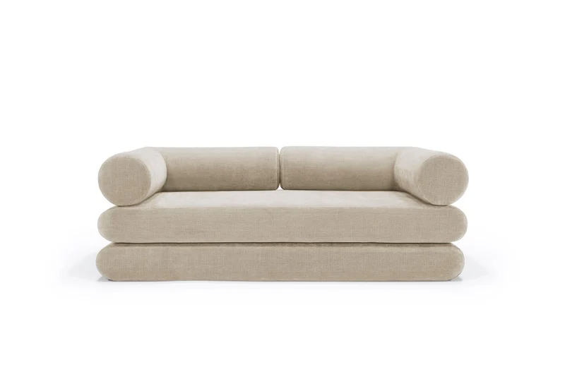 Canapé convertible avec deux coussins d'angles en polyester recyclé beige 200x90x65cm Circlus - Inovation Living