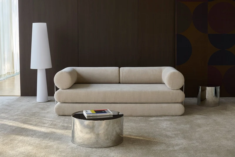 Canapé convertible avec deux coussins d'angles en polyester recyclé beige 200x90x65cm Circlus - Inovation Living