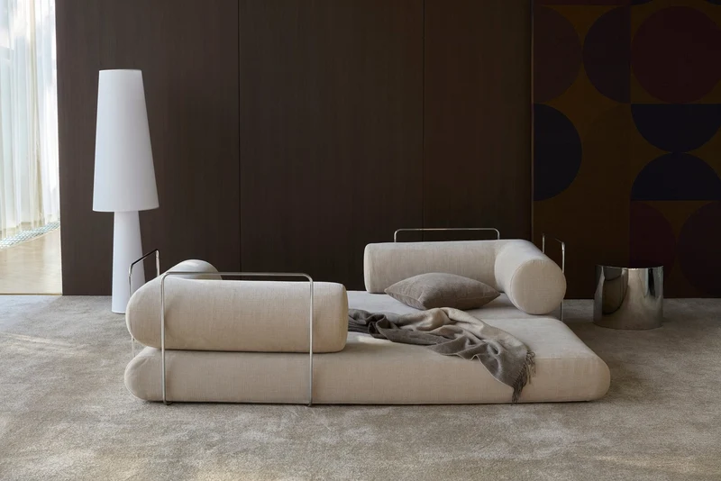 Canapé convertible avec deux coussins d'angles en polyester recyclé beige 200x90x65cm Circlus - Inovation Living