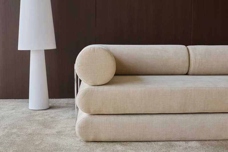 Canapé convertible avec deux coussins d'angles en polyester recyclé beige 200x90x65cm Circlus - Inovation Living