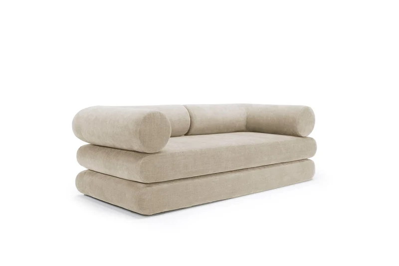 Canapé convertible avec deux coussins d'angles en polyester recyclé beige 200x90x65cm Circlus - Inovation Living