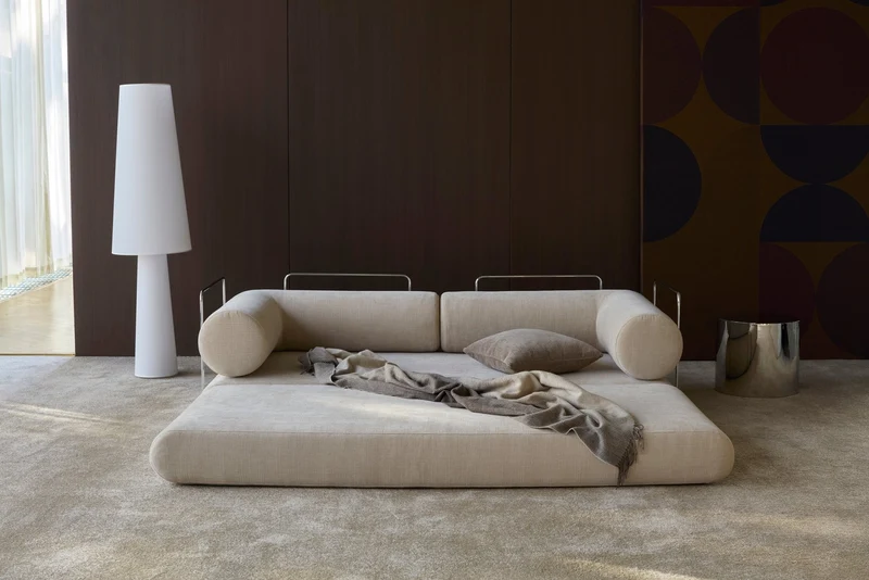 Canapé convertible avec deux coussins d'angles en polyester recyclé beige 200x90x65cm Circlus - Inovation Living
