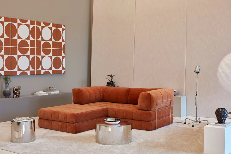 Canapé convertible en polyester recyclé orange 312x104x77cm Cozypad - Innovation living