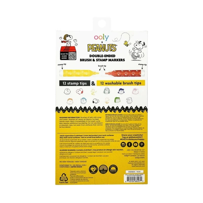 OOLYx PEANUTS DOUBLE ENDED BRUSH + STAMP MARKERS (4 YEARS+)